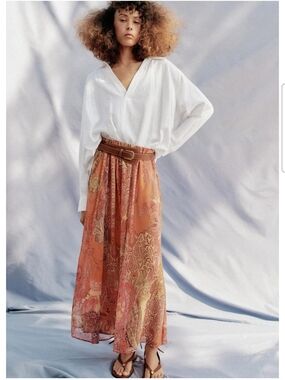Zara Orange Paisley Maxi Skirt